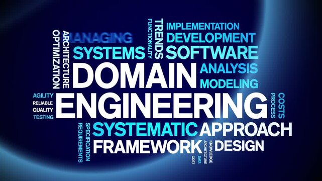 Domain Engineering animated word cloud-text design animation tag kinetic typography seamless loop.