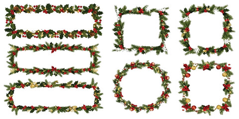 Christmas garlands and wreaths holiday decoration collection isolated isolated on white background