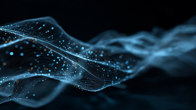 Futuristic glowing blue data wave, abstract digital network background