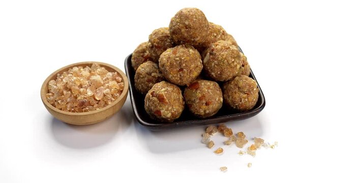 Traditional Dink laddu made from edible gum and dry fruits, called Dinkache ladoo or gond ke laddoo