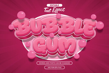 Bubble gum editable text effect with 3d pink ext style