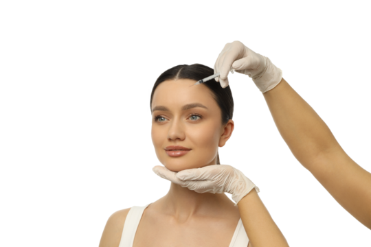 Beauty-enhancing injection procedure, isolated on white, PNG