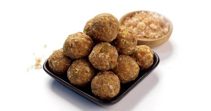Traditional Dink laddu made from edible gum and dry fruits, called Dinkache ladoo or gond ke laddoo