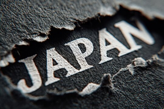 Torn paper revealing the word Japan in bold letters, showcasing a textured black background, symbolizing cultural depth and exploration of Japanese heritage and identity - Powered by Adobe