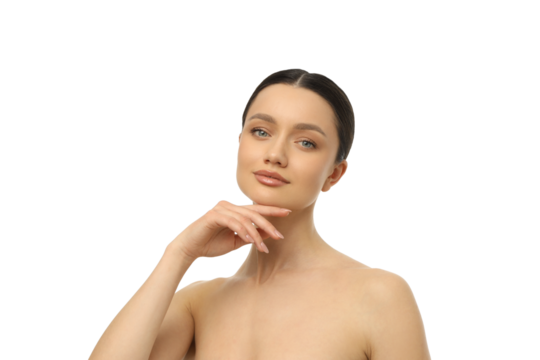 Model shows a serene, graceful pose, isolated on white, PNG