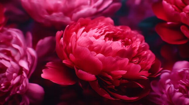 A close-up of vibrant pink peonies surrounded by soft petals, capturing the beauty and elegance of flowers in a rich, colorful setting. - Powered by Adobe