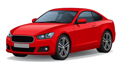Obraz premium A vibrant red, two-door coupe, rendered in a modern illustrative style, stands on a white background, showcasing smooth contours