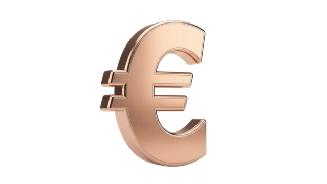 Elegant copper Euro currency symbol isolated PNG, European Union money sign for finance and business