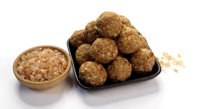 Traditional Dink laddu made from edible gum and dry fruits, called Dinkache ladoo or gond ke laddoo