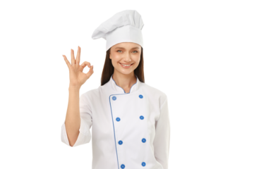 Chef showing satisfaction with a hand gesture, isolated on white, PNG