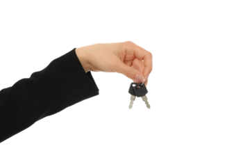 Hand gives keys for a transaction, isolated on white, PNG