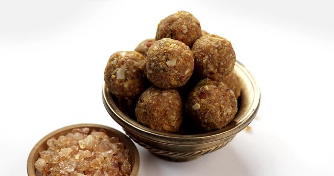 Traditional Dink laddu made from edible gum and dry fruits, called Dinkache ladoo or gond ke laddoo