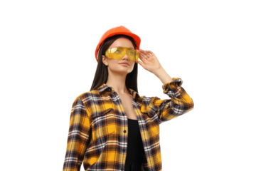 Worker dons safety gear for construction, isolated on white, PNG