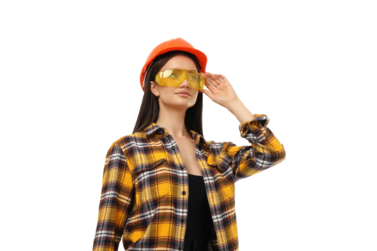 Worker dons safety gear for construction, isolated on white, PNG