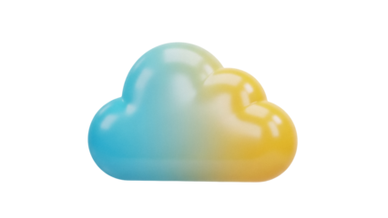 Gradient cloud shape PNG isolated on transparent background, blue and yellow weather icon for graphic design and cloud computing