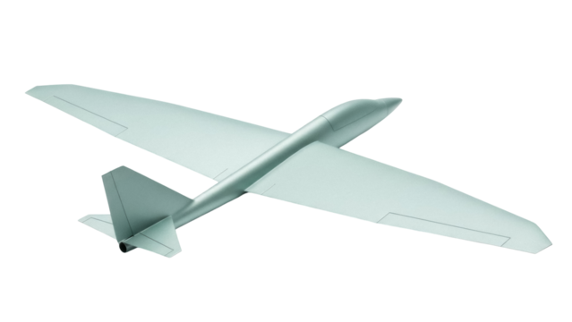 Light green glider plane PNG isolated on transparent background, unmanned aerial vehicle for recreation and hobby projects