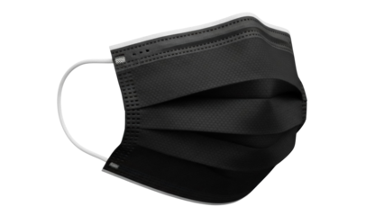 Black surgical face mask PNG isolated on transparent background, personal protective equipment for healthcare and medical use