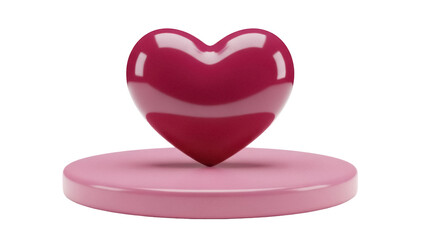 Shiny red heart on pink pedestal isolated PNG, romantic love symbol for Valentine s Day and wedding design projects