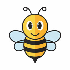Cute Cartoon Bee Illustration with Smiling Face and Blue Wings.