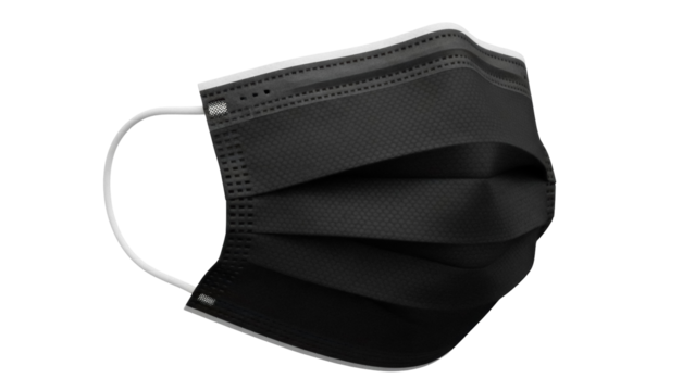 Black surgical face mask PNG isolated on transparent background, personal protective equipment for healthcare and medical use - Powered by Adobe