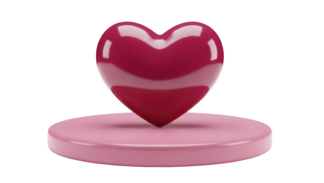 Shiny red heart on pink pedestal isolated PNG, romantic love symbol for Valentine s Day and wedding design projects