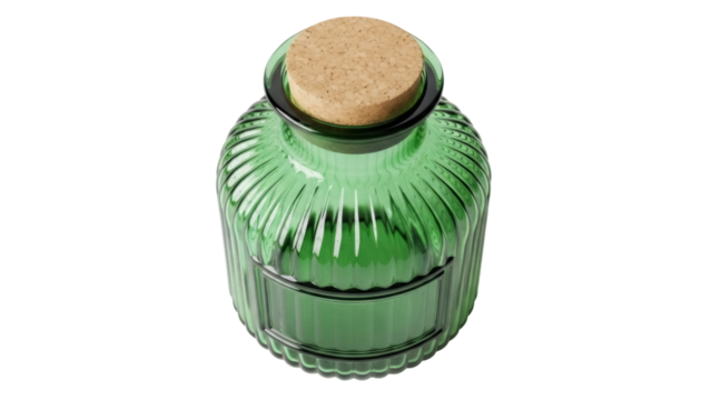 Green glass jar with cork lid isolated PNG, vintage style container for storage or decoration on transparent background