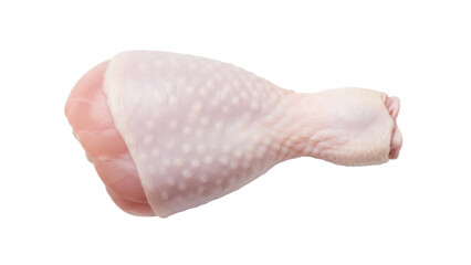 Raw chicken drumstick isolated PNG on transparent background, uncooked poultry leg for food preparation and healthy eating