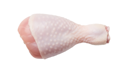 Raw chicken drumstick isolated PNG on transparent background, uncooked poultry leg for food preparation and healthy eating