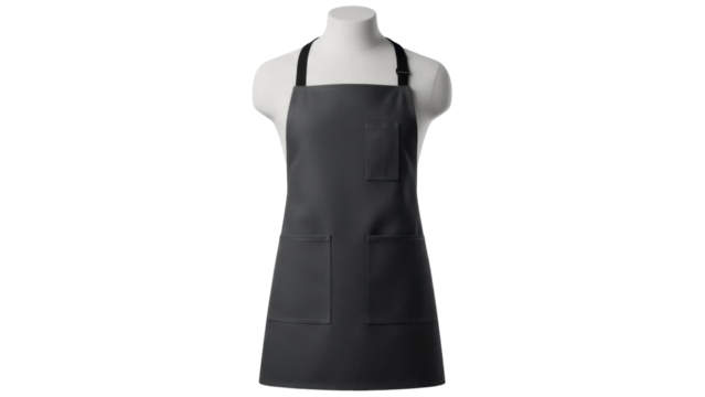 Dark gray apron on mannequin isolated PNG, kitchen uniform for cooking and baking on transparent background