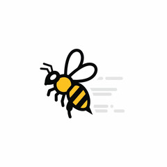Flying bee illustration with black and yellow stripes on white background. © Ridwan