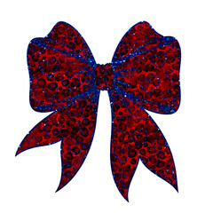Stunning red and blue sparkling bow tie with heart designs, perfect for adding a touch of luxury and festivity to any holiday project or design element