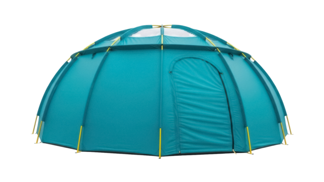 Turquoise dome tent PNG isolated on transparent background, camping shelter for outdoor adventures and family vacations