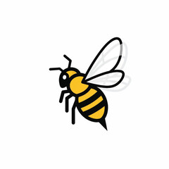 Simple Cartoon Bee Flying Isolated on White Background.