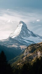 Majestic Matterhorn snow peak alpine vista serene mountain landscape travel editorial stock photo