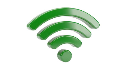 Green wifi symbol PNG isolated on transparent background, wireless internet connection icon for network and communication