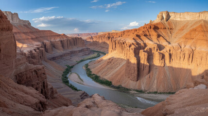 Scenic view of a winding river through a desert canyon