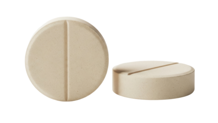 Beige round pill with score isolated PNG, medication for health and wellness on transparent background