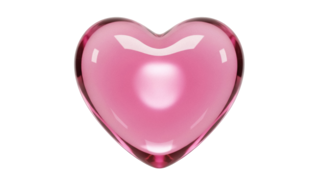 Pink heart isolated PNG on transparent background, glossy love symbol for Valentine s Day and romantic design projects