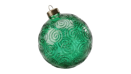 Green Christmas ball with swirl pattern isolated PNG, festive holiday ornament for Christmas tree...