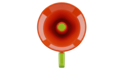 Orange and green megaphone isolated PNG, bullhorn loudspeaker for announcements and cheerleading on transparent background