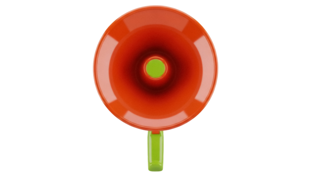 Orange and green megaphone isolated PNG, bullhorn loudspeaker for announcements and cheerleading on transparent background