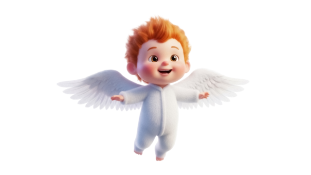 Adorable baby angel PNG isolated on transparent background, cute cartoon character with wings for holiday and greeting card design