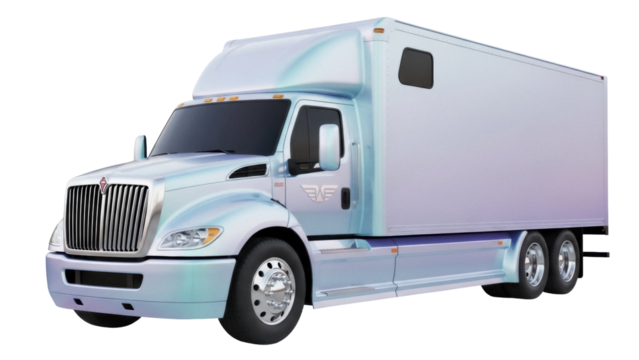 Light blue semi-truck PNG isolated on transparent background, commercial vehicle for freight transport and logistics operations