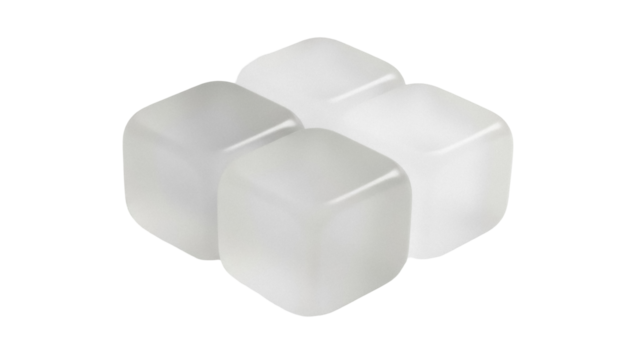 Four ice cubes PNG isolated on transparent background, refreshing frozen water blocks for drinks and summer designs