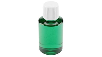 Small green bottle with white cap isolated PNG, liquid medicine or essential oil on transparent background, healthcare and beauty product