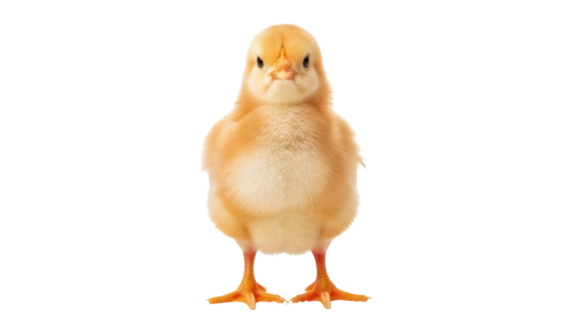 Adorable fluffy yellow chick isolated PNG, cute baby chicken standing on transparent background, farm animal for Easter and spring designs