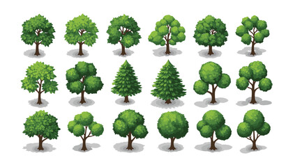 Cartoon Trees Collection — Lush Greenery Vector Set with Various Fun Tree Illustrations for Games, Maps, and Kids Projects
