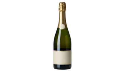 Green champagne bottle isolated PNG on transparent background, sparkling wine for celebrations and special occasions