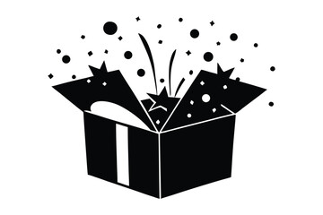 Silhouette Open Gift Box with Ornaments Bursting Out 