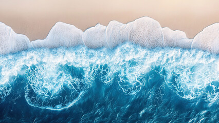 blue sea ​​water waves on beach sand background, foam, splash